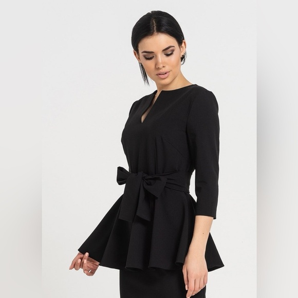 NWT Mina Audin,Defining Couture Craftsmanship,Black Peplum Power Dress,Size 40/8 - Picture 1 of 16